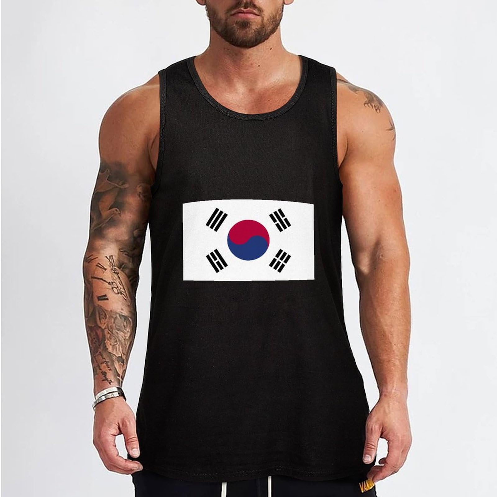 Amazon.co.jp: メンズ タンクトップ 韓国国旗 インナーシャツ 肌着 黒